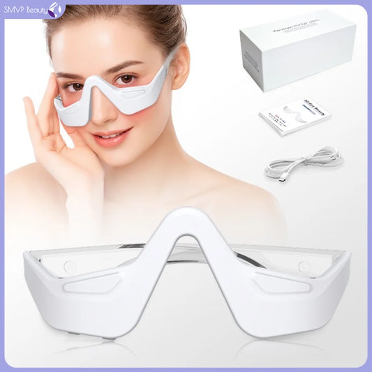 Under Eye Red Light Therapy Device Red Light Therapy Glasses USB Rechargeable 4 Modes Eye Massager for Eye Bags Reduce Dark