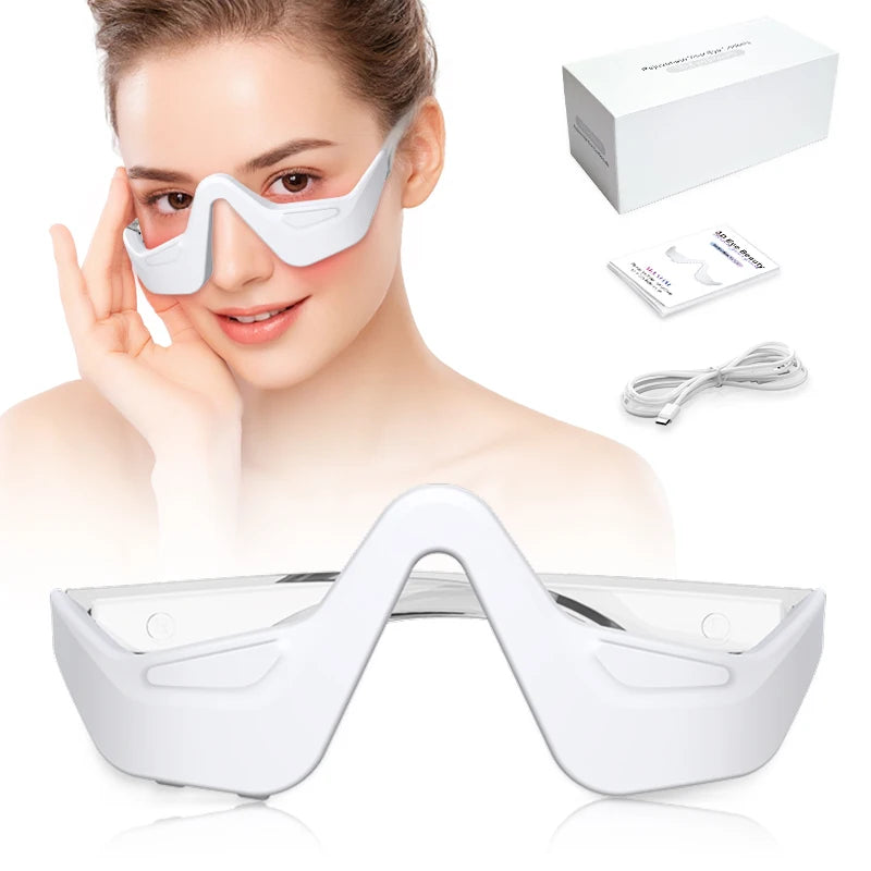 Under Eye Red Light Therapy Device Red Light Therapy Glasses USB Rechargeable 4 Modes Eye Massager for Eye Bags Reduce Dark